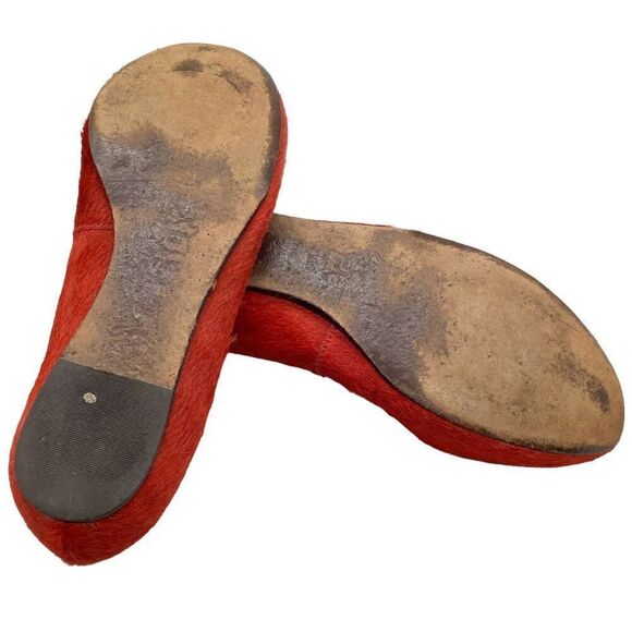 $295 TORY BURCH Jess Calf Hair Flats 7.5 Brick Red Smoking Slipper Ballet Loafer - Picture 7 of 11